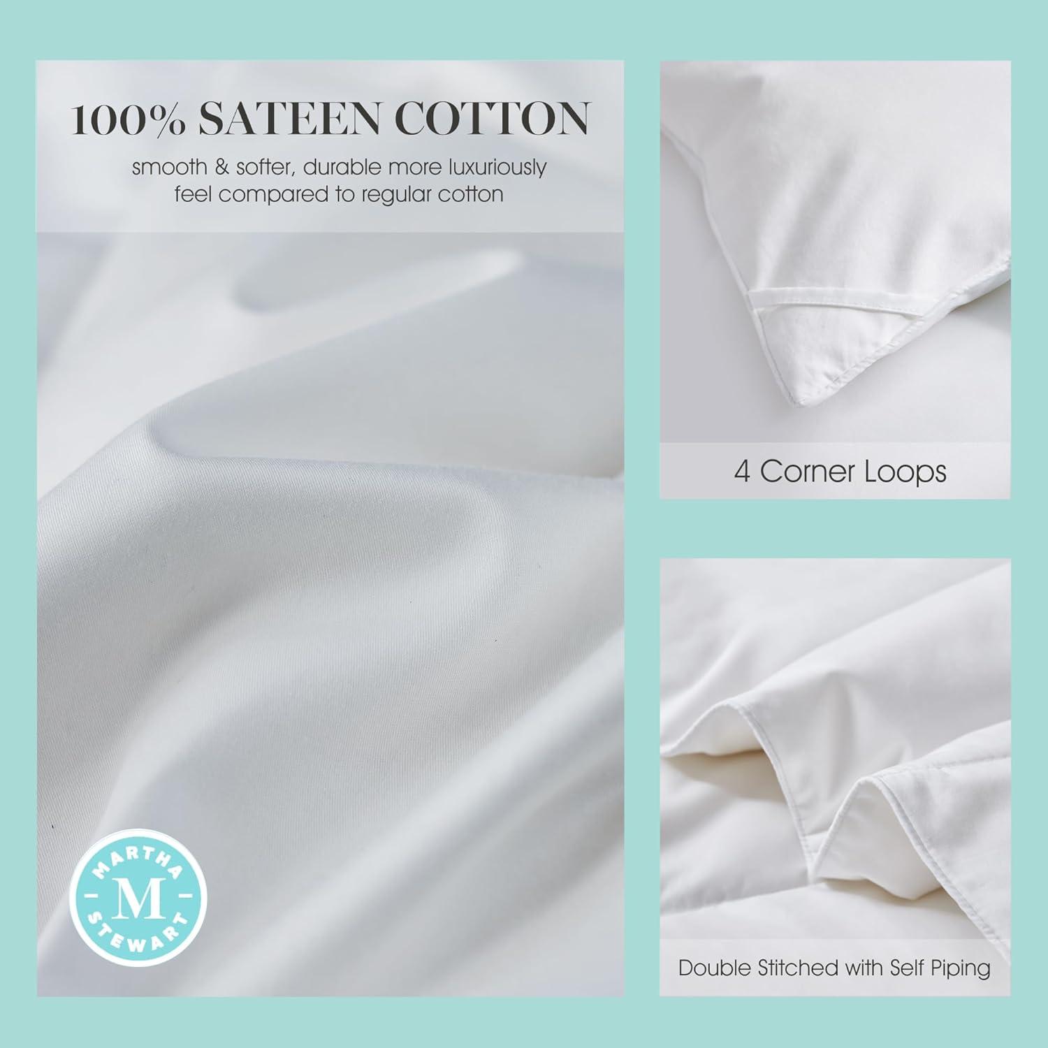 imageMartha Stewart White Down Feather Comforter Queen Size 600 Fill Power 100 Cotton Down Duvet Insert Made in USA All Season Medium Warmth Comforter with Corner Loops 90 x 90WhiteLightweight