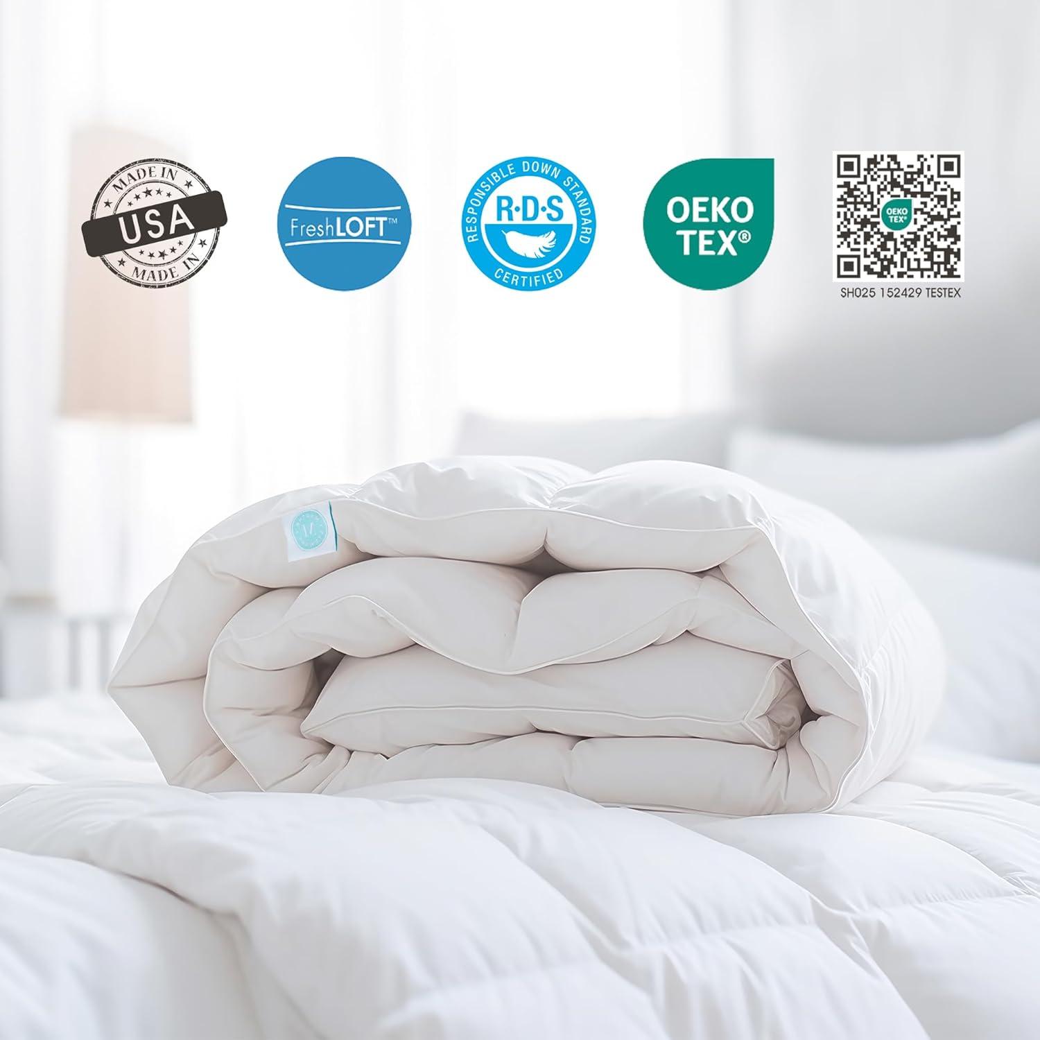 imageMartha Stewart White Down Feather Comforter Queen Size 600 Fill Power 100 Cotton Down Duvet Insert Made in USA All Season Medium Warmth Comforter with Corner Loops 90 x 90WhiteLightweight