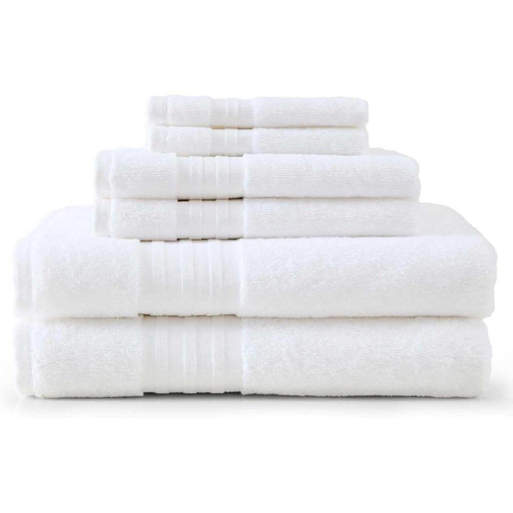 imageMartha Stewart Bath Towels Soft amp Absorbent 100 Cotton Towels Plush 700 GSM 6Piece Bathroom Towel Set with Textured Dobby Weave Skyland Manor BeigeSkyland Manor White