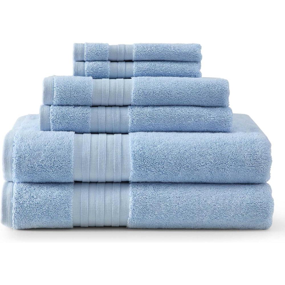 imageMartha Stewart Bath Towels Soft amp Absorbent 100 Cotton Towels Plush 700 GSM 6Piece Bathroom Towel Set with Textured Dobby Weave Skyland Manor BeigeSkyland Manor Blue