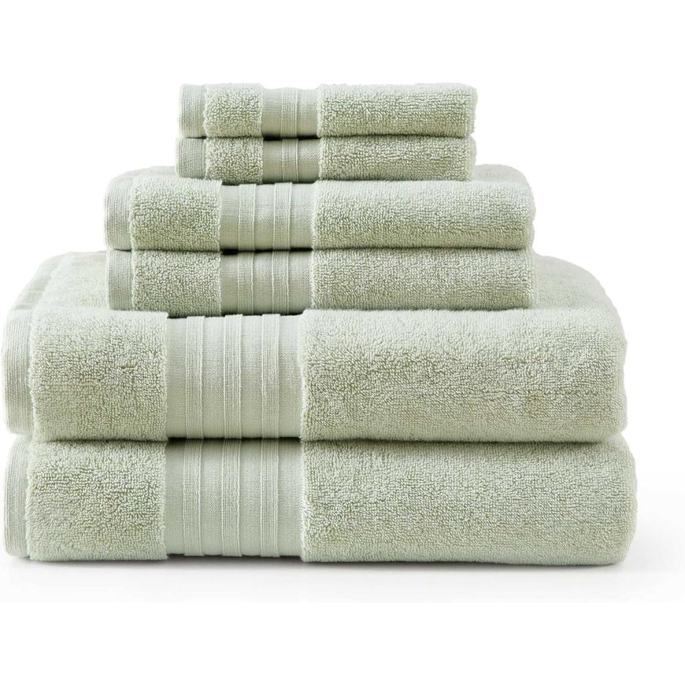 imageMartha Stewart Bath Towels Soft amp Absorbent 100 Cotton Towels Plush 700 GSM 6Piece Bathroom Towel Set with Textured Dobby Weave Skyland Manor BeigeSkyland Manor Green