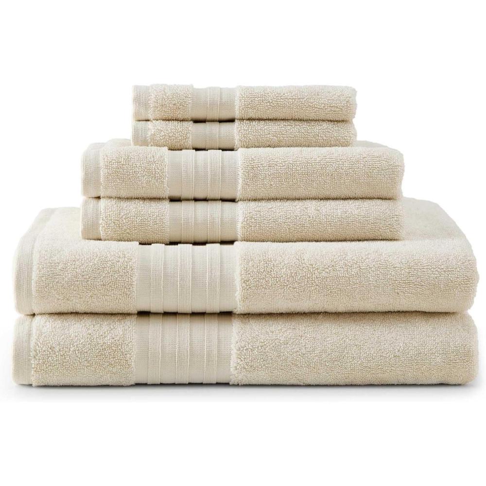 imageMartha Stewart Bath Towels Soft amp Absorbent 100 Cotton Towels Plush 700 GSM 6Piece Bathroom Towel Set with Textured Dobby Weave Skyland Manor BeigeSkyland Manor Beige