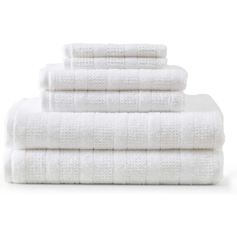 imageMartha Stewart Bath Towels Soft amp Absorbent 100 Cotton Towels Solid 500 GSM 6Piece Bathroom Towel Set with Textured Weave Bedford Cottage BlueBedford Cottage White