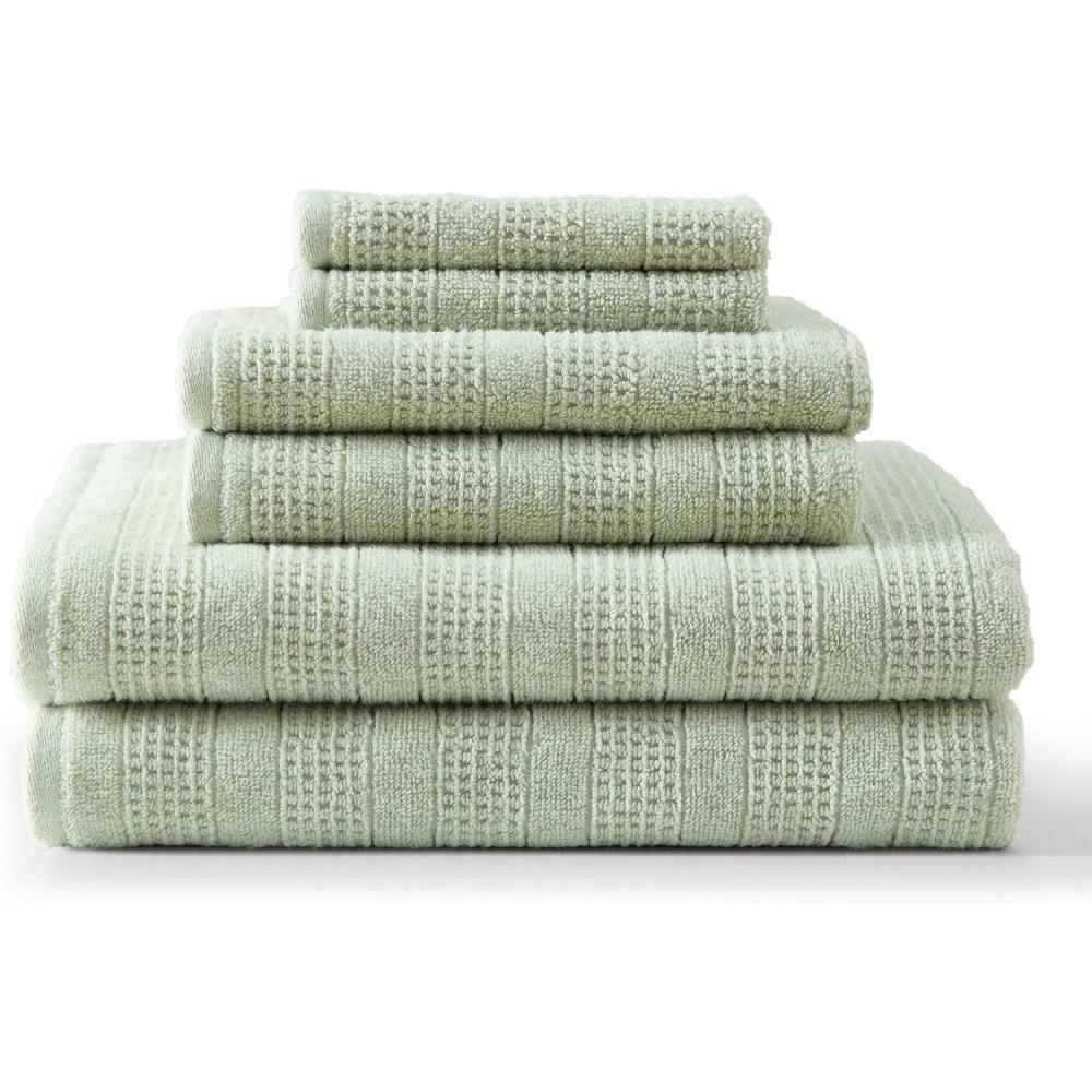 imageMartha Stewart  Bath Towels Soft amp Absorbent 100 Cotton Towels Solid 500 GSM 6Piece Bathroom Towel Set with Textured Weave Bedford Cottage BlueBedford Cottage Green