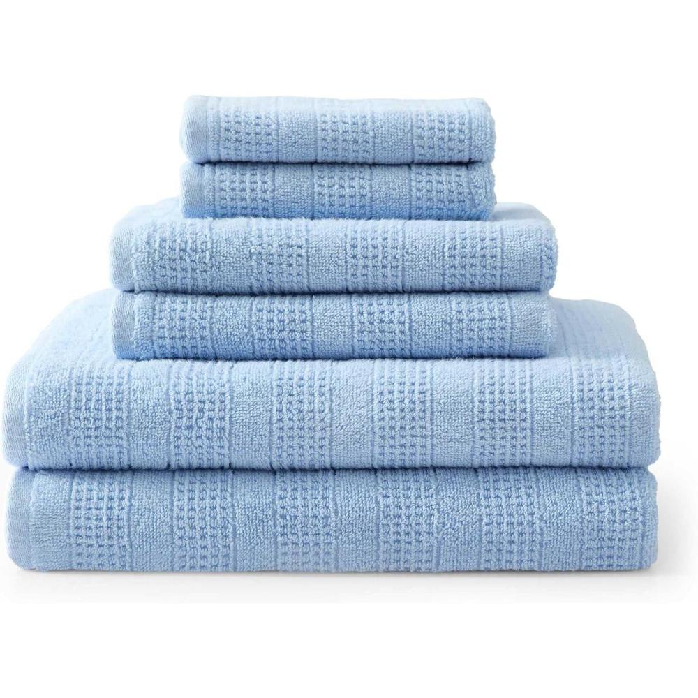 imageMartha Stewart  Bath Towels Soft amp Absorbent 100 Cotton Towels Solid 500 GSM 6Piece Bathroom Towel Set with Textured Weave Bedford Cottage BlueBedford Cottage Blue