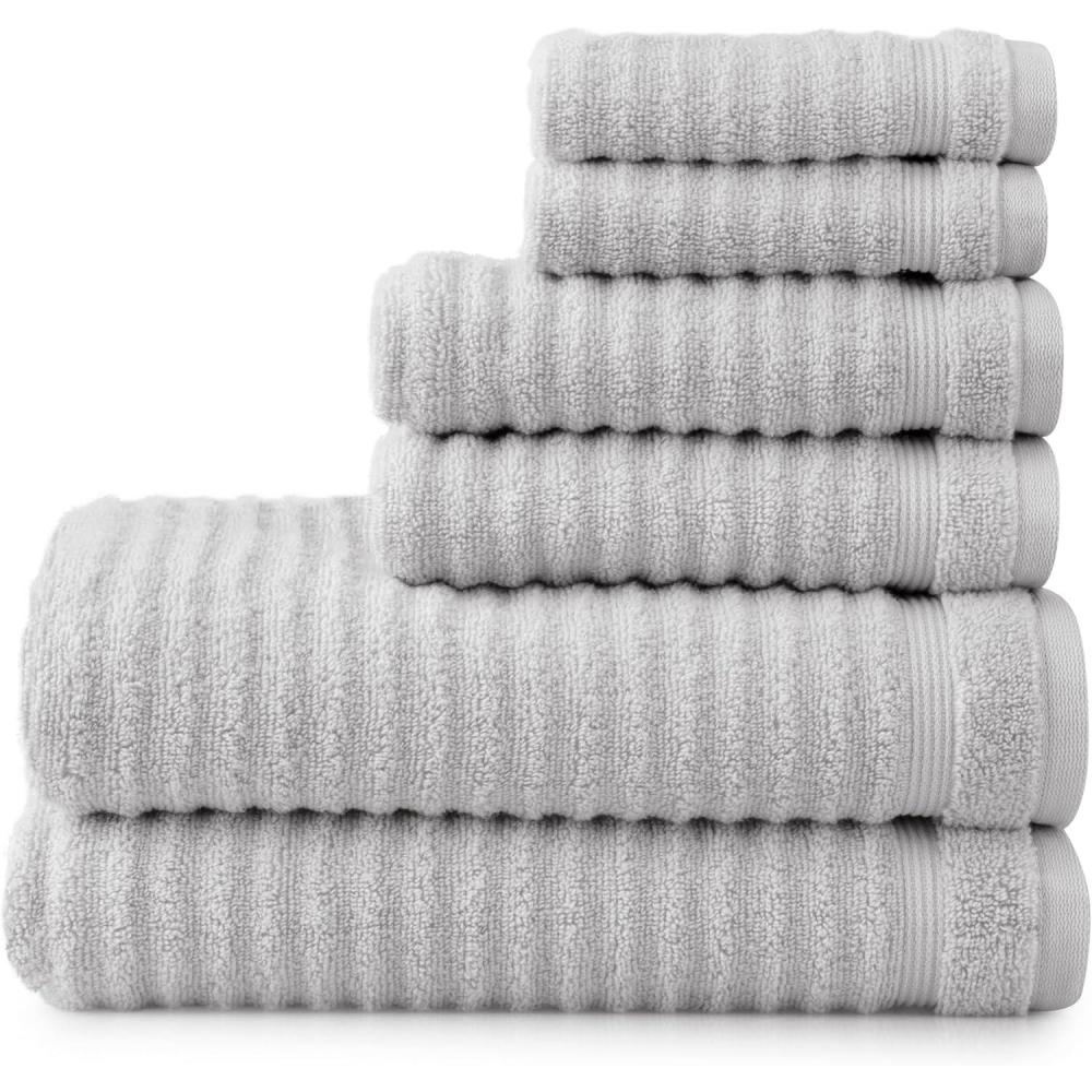 imageMartha Stewart Bath Towels Soft amp Absorbent 100 Cotton Towels Solid 500 GSM 6Piece Bathroom Towel Set with Textured Weave Bedford Cottage BlueTextured Light Grey