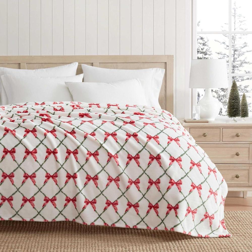 imageMartha Stewart Blanket Incredibly Soft Throw Blanket for Couch or Bed Printed Plush amp Oversized Bedding Madison Gingham Green 60 x 70Emmas Bow White