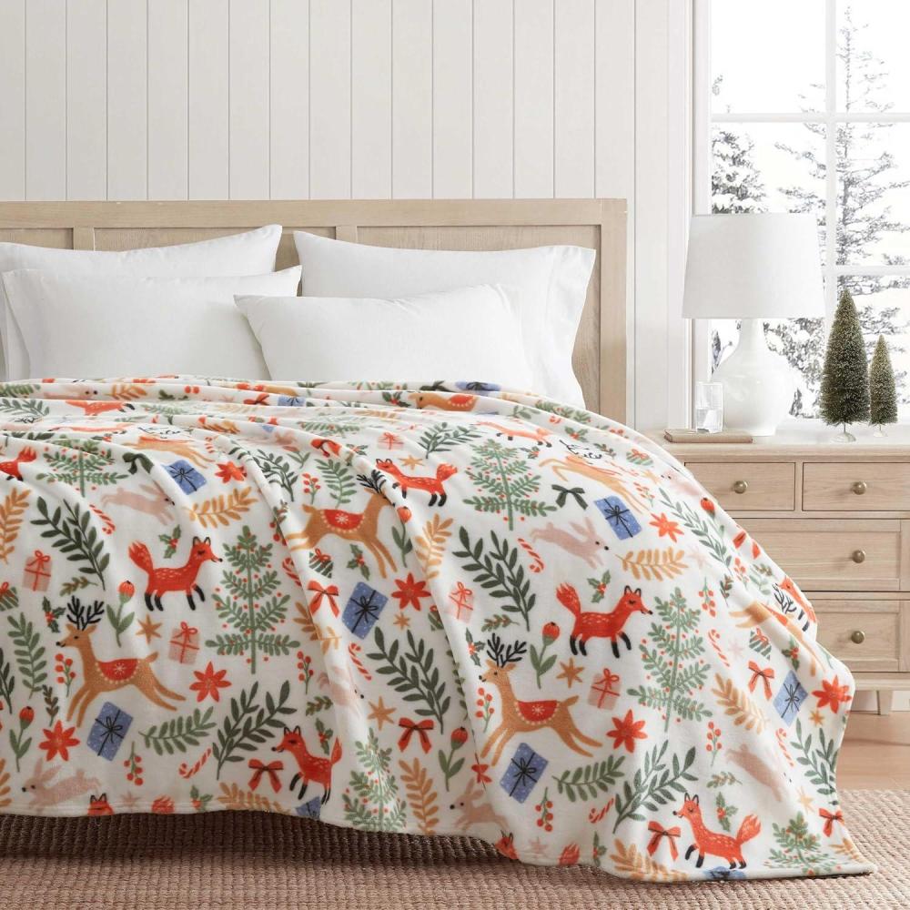 imageMartha Stewart Blanket Incredibly Soft Throw Blanket for Couch or Bed Printed Plush amp Oversized Bedding Madison Gingham Green 60 x 70Holiday Woodland White
