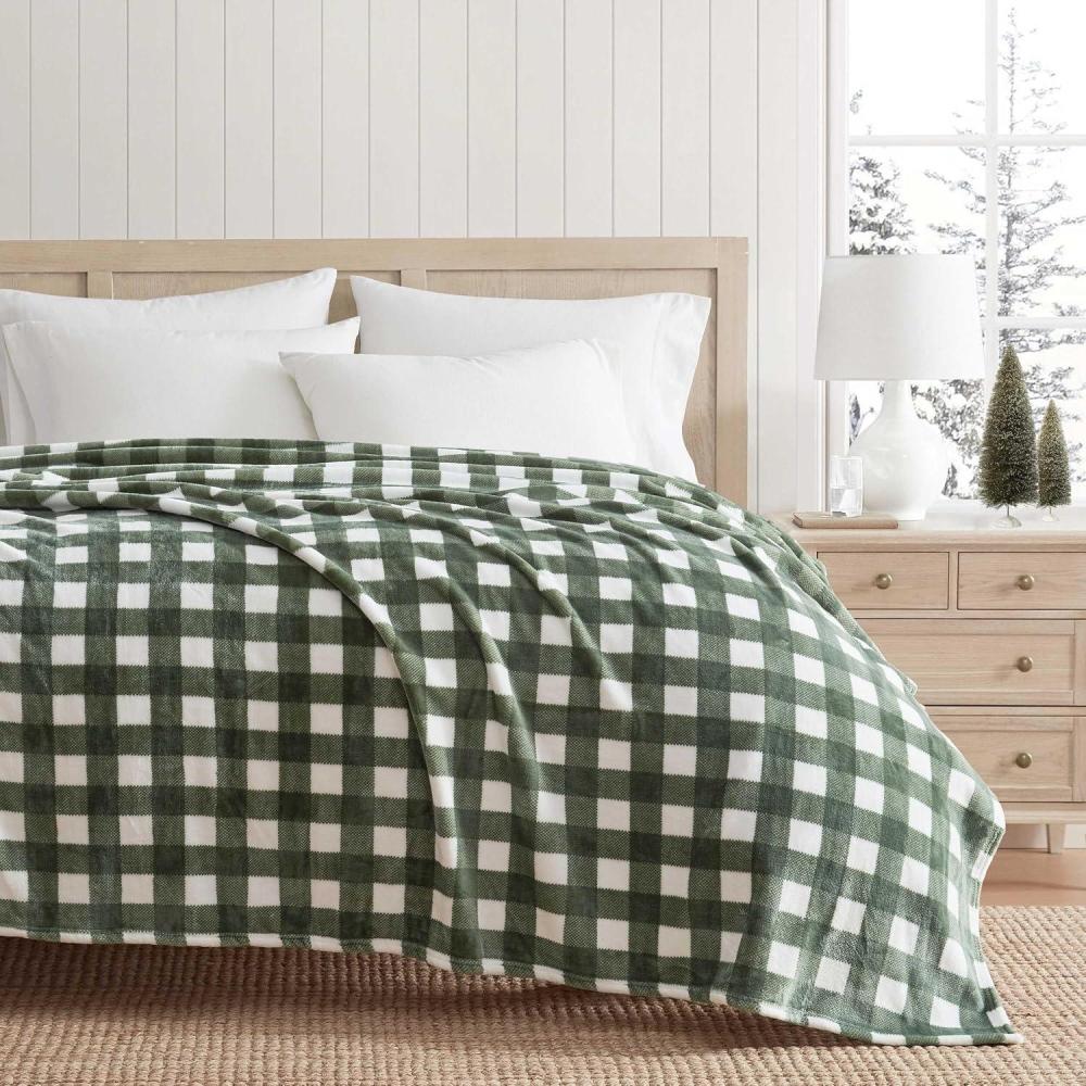 imageMartha Stewart  Blanket Incredibly Soft Throw Blanket for Couch or Bed Printed Plush amp Oversized Bedding Madison Gingham Green 60 x 70Madison Gingham Green