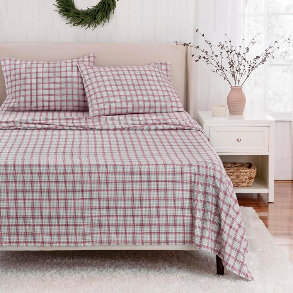 imageMartha Stewart Flannel Sheets Twin Size AntiPilling amp Wrinkle Resistant Cotton Touchably Soft for AllSeason Comfort Bed Sheets with Matching Pillowcase amp Fitted Sheet Ski Village GreenHoliday Lodge Plaid RedGrey