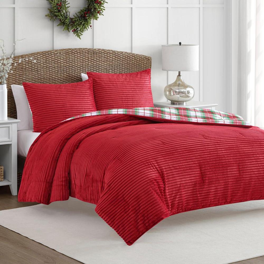 imageMartha Stewart Queen Comforter Set Naturally Soft CottonRich Jacquard Bedding wMatching Pillowcases Textured 3 Piece Bed Set Garden Trellis WhiteDark Red