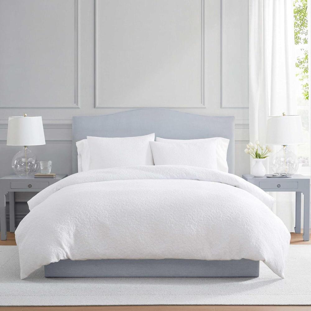 imageMartha Stewart Queen Comforter Set Naturally Soft CottonRich Jacquard Bedding wMatching Pillowcases Textured 3 Piece Bed Set Garden Trellis WhiteGarden Trellis White
