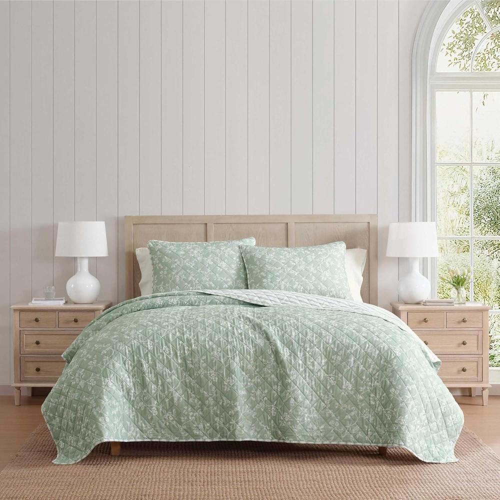 imageMartha Stewart Queen Quilt Set 100 Soft Cotton Floral Bedding for Year Round Comfort 3 Piece Bed Set with Matching Pillowcases French Bird Floral GreenFrench Bird Floral Green