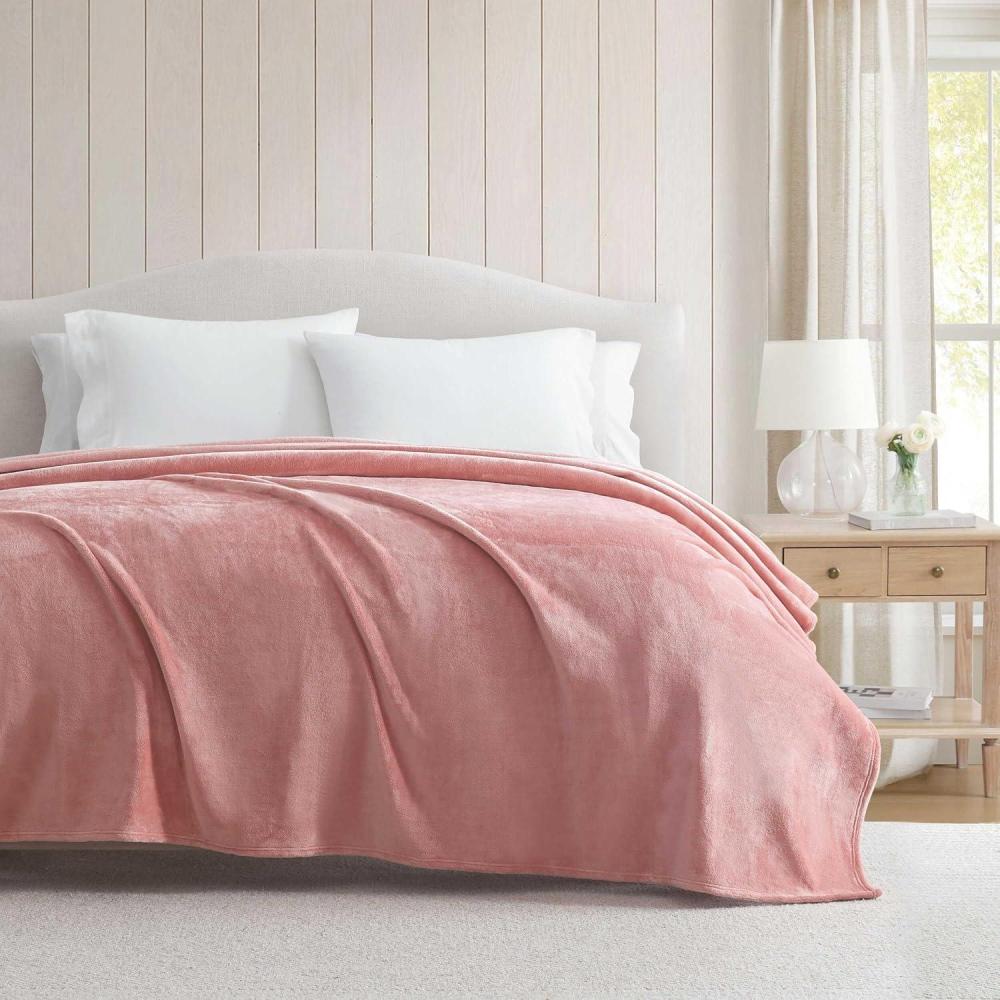 imageMartha Stewart Queen Size Blanket UltraSoft Plush Fleece Throw Blanket with DoubleNeedle Stitching 350 GSM Medium Weight Bedding for Bed or Couch Bedford Solid BlueBedford Solid Pink