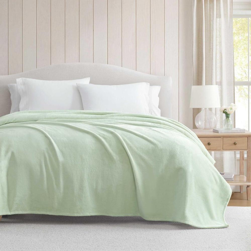 imageMartha Stewart Queen Size Blanket UltraSoft Plush Fleece Throw Blanket with DoubleNeedle Stitching 350 GSM Medium Weight Bedding for Bed or Couch Bedford Solid BlueBedford Solid Green