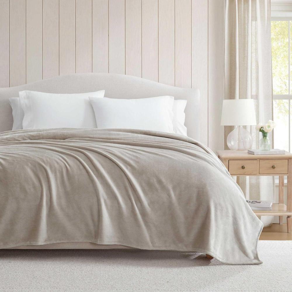 imageMartha Stewart Queen Size Blanket UltraSoft Plush Fleece Throw Blanket with DoubleNeedle Stitching 350 GSM Medium Weight Bedding for Bed or Couch Bedford Solid BlueBedford Solid Grey