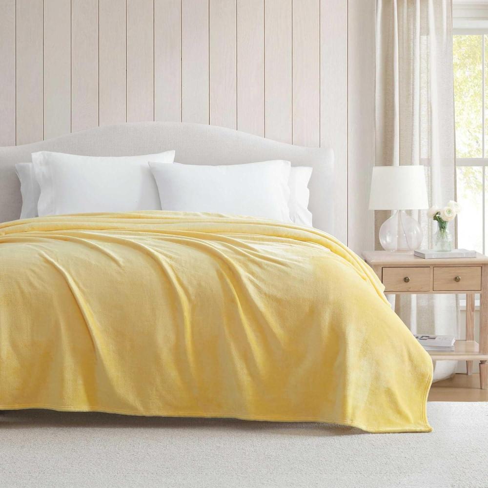 imageMartha Stewart  Queen Size Blanket UltraSoft Plush Fleece Throw Blanket with DoubleNeedle Stitching 350 GSM Medium Weight Bedding for Bed or Couch Bedford Solid BlueBedford Solid Yellow