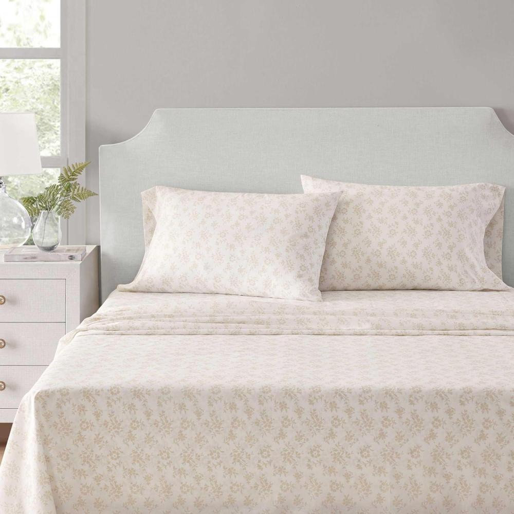 imageMartha Stewart Queen Size Sheets Set Crisp amp Tailored Cooling Sheets wa Naturally Smooth Cotton Percale Lightweight Feel Bed Sheets with Matching Pillowcases amp Fitted Sheet Floral WhiteFloral White