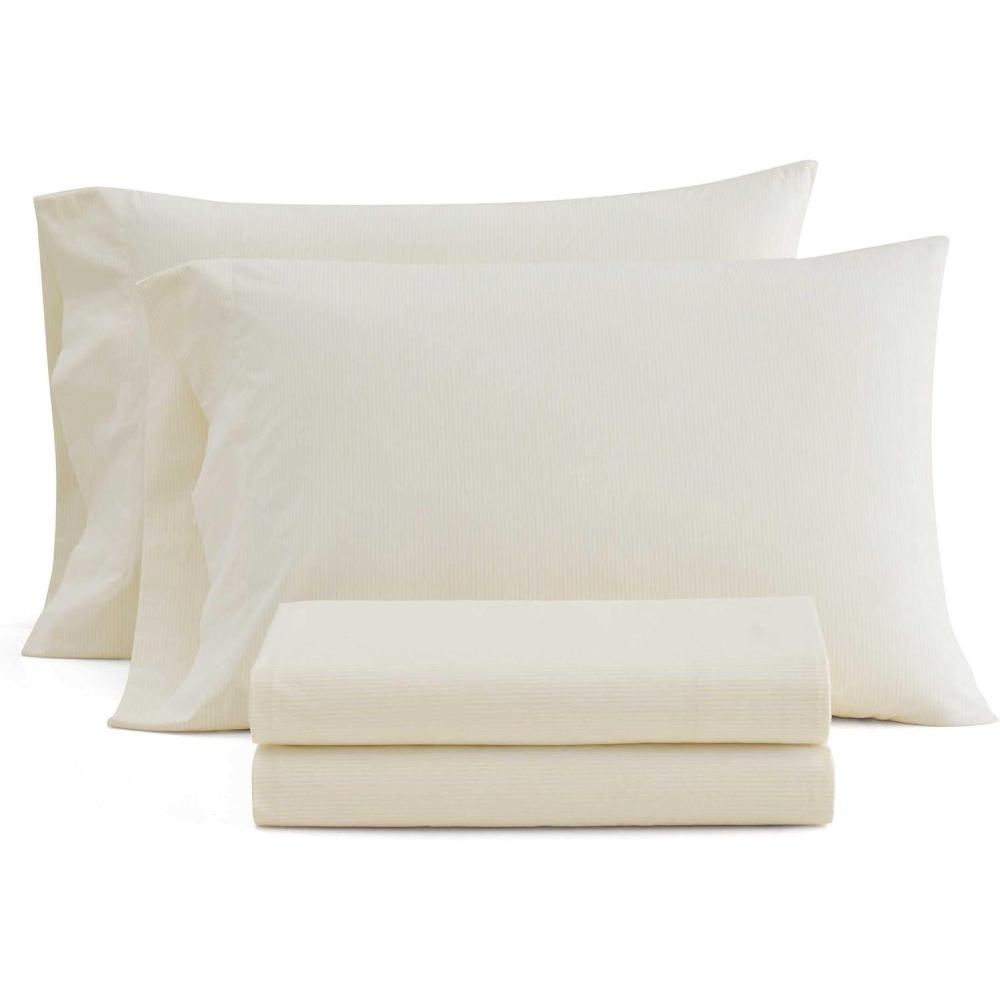 imageMartha Stewart Queen Size Sheets Set Crisp amp Tailored Cooling Sheets wa Naturally Smooth Cotton Percale Lightweight Feel Bed Sheets with Matching Pillowcases amp Fitted Sheet Floral WhiteStripe Yellow