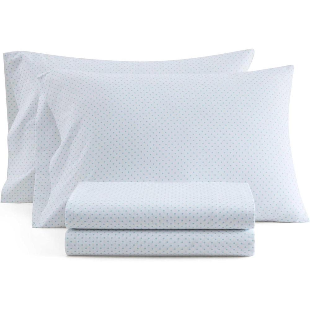 imageMartha Stewart  Queen Size Sheets Set Crisp amp Tailored Cooling Sheets wa Naturally Smooth Cotton Percale Lightweight Feel  Bed Sheets with Matching Pillowcases amp Fitted Sheet Floral WhitePolka Dot Blue
