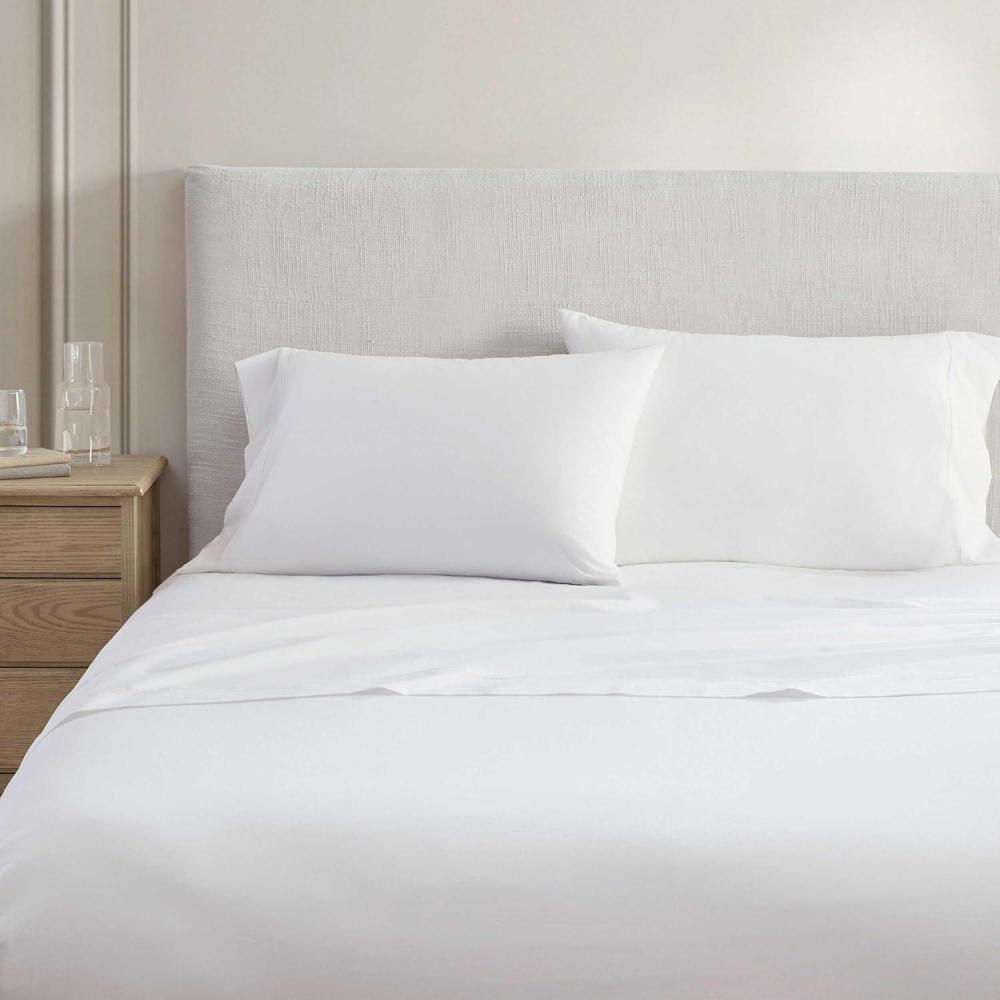 imageMartha Stewart Queen Size Sheets Set Crisp amp Tailored Cooling Sheets wa Naturally Smooth Cotton Percale Lightweight Feel Matching Pillowcases amp Fitted Sheet Skylands Solid WhiteSkylands Solid White