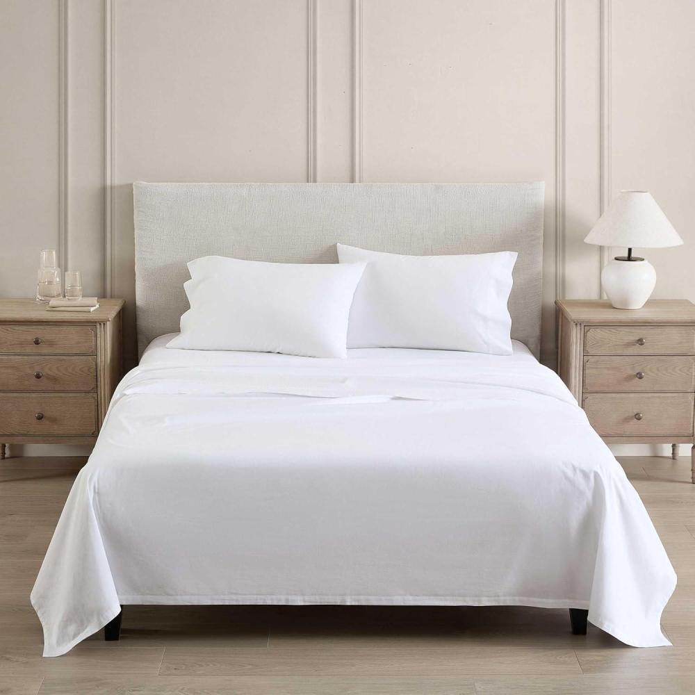 imageMartha Stewart Queen Size Sheets Set Crisp amp Tailored Cooling Sheets wa Naturally Smooth Cotton Percale Lightweight Feel Matching Pillowcases amp Fitted Sheet Skylands Solid WhiteLilly Pond Leaf Pink