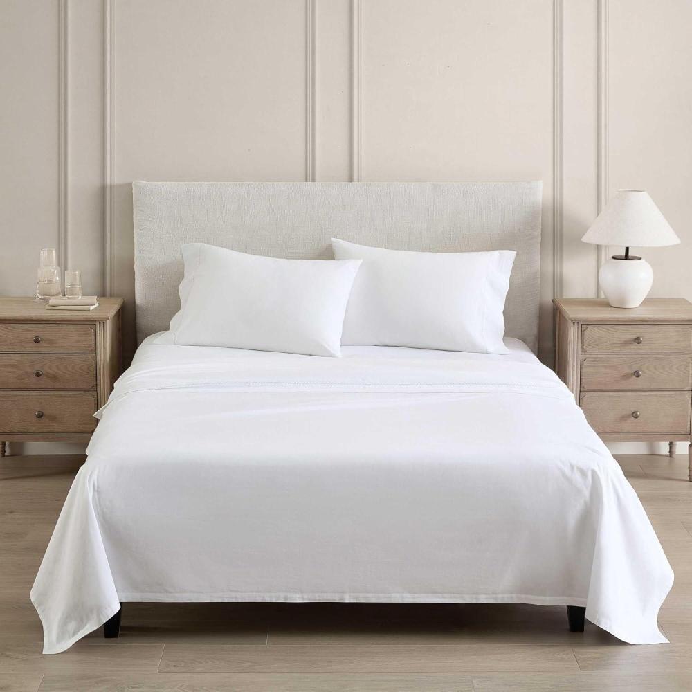 imageMartha Stewart Queen Size Sheets Set Crisp amp Tailored Cooling Sheets wa Naturally Smooth Cotton Percale Lightweight Feel Matching Pillowcases amp Fitted Sheet Skylands Solid WhiteLilly Pond Leaf Green
