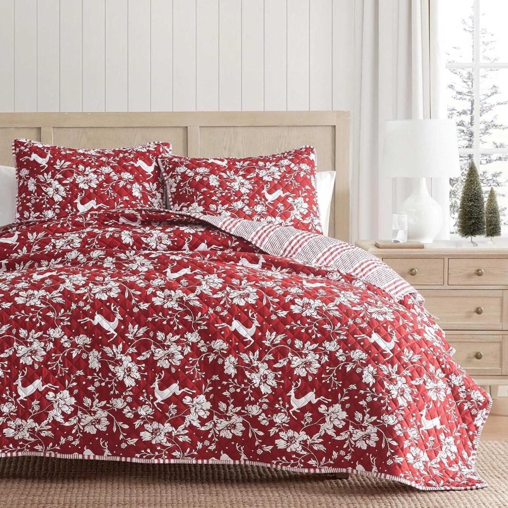imageMartha Stewart Twin Quilt Set Classic Quilted Bedding Lightweight Incredibly Soft amp Wrinkle Resistant Quilt with Matching Pillowcases 2 Piece Bed Set Dancing Deer RedDancing Deer Red