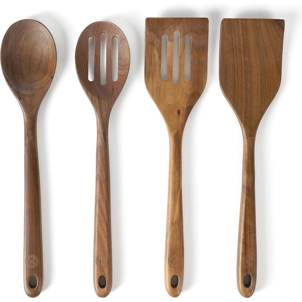 imageMartha Stewart Bainford 4Piece Wooden Kitchen Utensil Set Walnut Cooking Spoons and Turner Tools for Nonstick Cookware Heat Resistant Durable Hardwood
