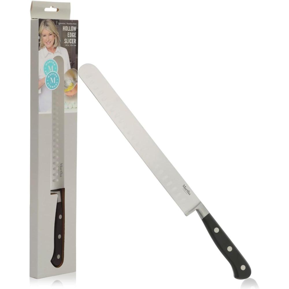 imageMartha Stewart Carverton 6 Cleaver Knife High Carbon Stainless Steel Kitchen Knives wBlack Triple Riveted HandleStainless Steel Black Hollow Edge Slicer