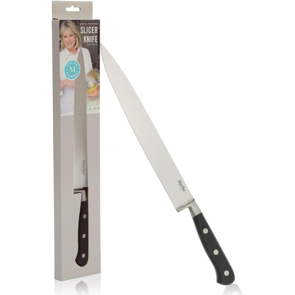 imageMartha Stewart Carverton 6 Cleaver Knife High Carbon Stainless Steel Kitchen Knives wBlack Triple Riveted HandleStainless Steel Black Slicer