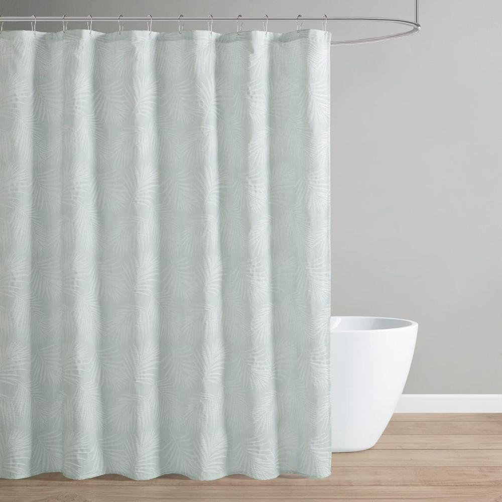 imageMartha Stewart Farmhouse Shower Curtain Coastal Palm Design Fabric Shower Curtain Boho Style with Textured Pucker Weave Modern Tropical Bathroom Dcor Machine Washable 72 x 72 Jenine Sage GreenPalm Sage Green