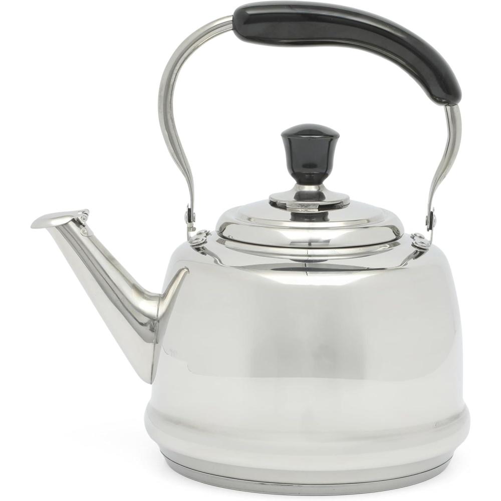 imageMartha Stewart Kingstree Large 2 Qt Stainless Steel Tea Kettle Heavy Gauge Durable Whistling Tea Kettle for Stove Top Easy Pour Classic DesignStainless Steel