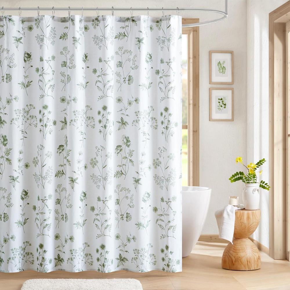 imageMartha Stewart Marthas Garden Shower Curtain Botanical Floral Print Cotton Shower Curtain for Bathroom Spa Quality Modern Shower Curtains Standard Size 72x84 BlueGarden Green