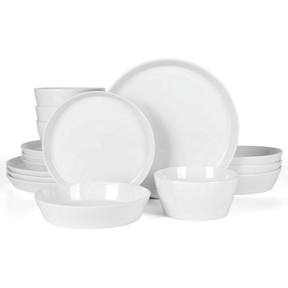 imageMartha Stewart Selma Chip amp Scratch Resistant Dinnerware Set Service for 4 16pcs White Plates and Bowls Durable Dishwasher and Microwave Safe Dishes Set for Everyday UseWhite