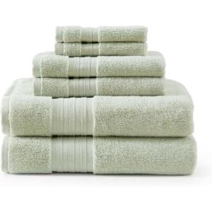 Martha Stewart – Bath Towels, Soft & Absorbent 100% Cotton Towels, Plush 700 GSM, 6-Piece Bathroom Towel Set with Textured Dobby Weave (Skyland Manor Beige)(Skyland Manor Green)