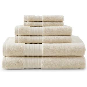 Martha Stewart – Bath Towels, Soft & Absorbent 100% Cotton Towels, Plush 700 GSM, 6-Piece Bathroom Towel Set with Textured Dobby Weave (Skyland Manor Beige)(Skyland Manor Beige)