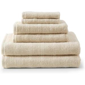 Martha Stewart – Bath Towels, Soft & Absorbent 100% Cotton Towels, Solid 500 GSM, 6-Piece Bathroom Towel Set with Textured Weave (Bedford Cottage Blue)(Bedford Cottage Beige)
