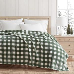 Martha Stewart – Blanket, Incredibly Soft Throw Blanket for Couch or Bed, Printed Plush & Oversized Bedding (Madison Gingham Green, 60″ x 70″)(Madison Gingham Green)