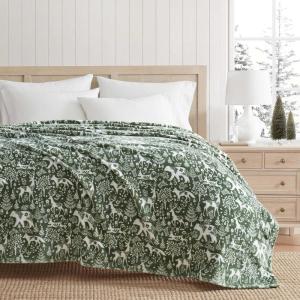 Martha Stewart – Blanket, Incredibly Soft Throw Blanket for Couch or Bed, Printed Plush & Oversized Bedding (Madison Gingham Green, 60″ x 70″)(Nordic Forest Green)