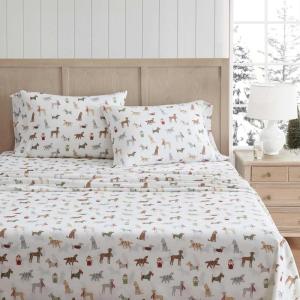 Martha Stewart – Flannel Sheets Twin Size, Anti-Pilling & Wrinkle Resistant Cotton, Touchably Soft for All-Season Comfort – Bed Sheets with Matching Pillowcase & Fitted Sheet (Ski Village Green)(Holiday Pups Brown)