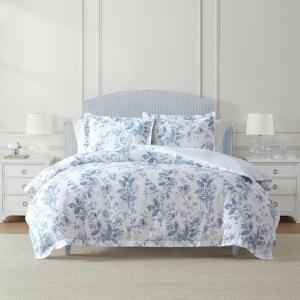 Martha Stewart – Queen Comforter Set, 100% Silky Smooth Cotton Sateen Floral Bedding for Year Round Comfort, 3 Piece Bed Set with Matching Pillowcases (Tea Rose Pink)(Songbird Blue)