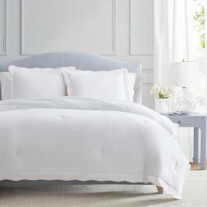 Martha Stewart – Queen Comforter Set, Naturally Soft Cotton-Rich Jacquard Bedding w/Matching Pillowcases, Textured 3 Piece Bed Set (Garden Trellis White)(Simple Scallop Pink)