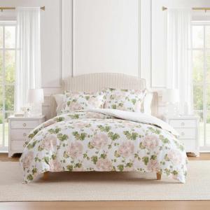 Martha Stewart – Queen Duvet Cover Set, 100% Smooth & Silky Sateen Cotton Bedding with a Cotton Percale Reverse, 3 Piece Floral Bedding with Matching Pillowcases (Songbird Yellow)(Geranium Bloom Pink)