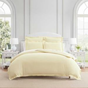 Martha Stewart – Queen Duvet Cover Set, 100% Soft Cotton Blend Bedding, Corner Ties & Button Closure, 3 Piece Bed Set with Matching Pillowcases (Scallop Pink)(White)