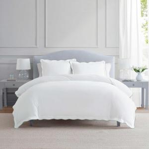 Martha Stewart – Queen Duvet Cover Set, Crisp & Smooth Bedding with a Cotton Percale Lightweight Feel, Reversible 3 Piece Bed Set with Matching Pillowcases (Simple Scallop Pink)(Simple Scallop Green)