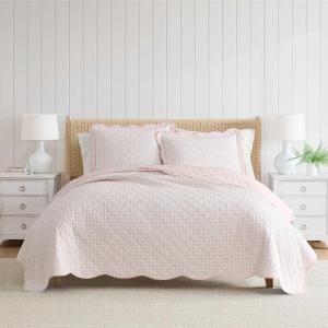 Martha Stewart – Queen Quilt Set, 100% Cotton Reversible Bedding Set, Incredibly Soft Feel for Year Round Comfort, 3 Piece Bed Set with Matching Pillowcases (Flower Block Print Blue)(Olivia Gingham Pink)