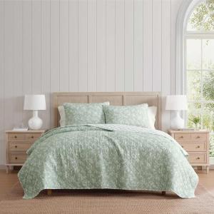 Martha Stewart – Queen Quilt Set, 100% Soft Cotton Floral Bedding for Year Round Comfort, 3 Piece Bed Set with Matching Pillowcases (French Bird Floral Green)(French Bird Floral Green)