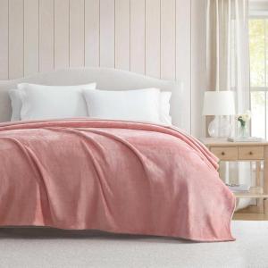 Martha Stewart – Queen Size Blanket, Ultra-Soft Plush Fleece Throw Blanket with Double-Needle Stitching, 350 GSM, Medium Weight Bedding for Bed or Couch (Bedford Solid Blue)(Bedford Solid Pink)