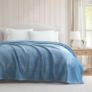 Martha Stewart – Queen Size Blanket, Ultra-Soft Plush Fleece Throw Blanket with Double-Needle Stitching, 350 GSM, Medium Weight Bedding for Bed or Couch (Bedford Solid Blue)(Bedford Solid Blue)